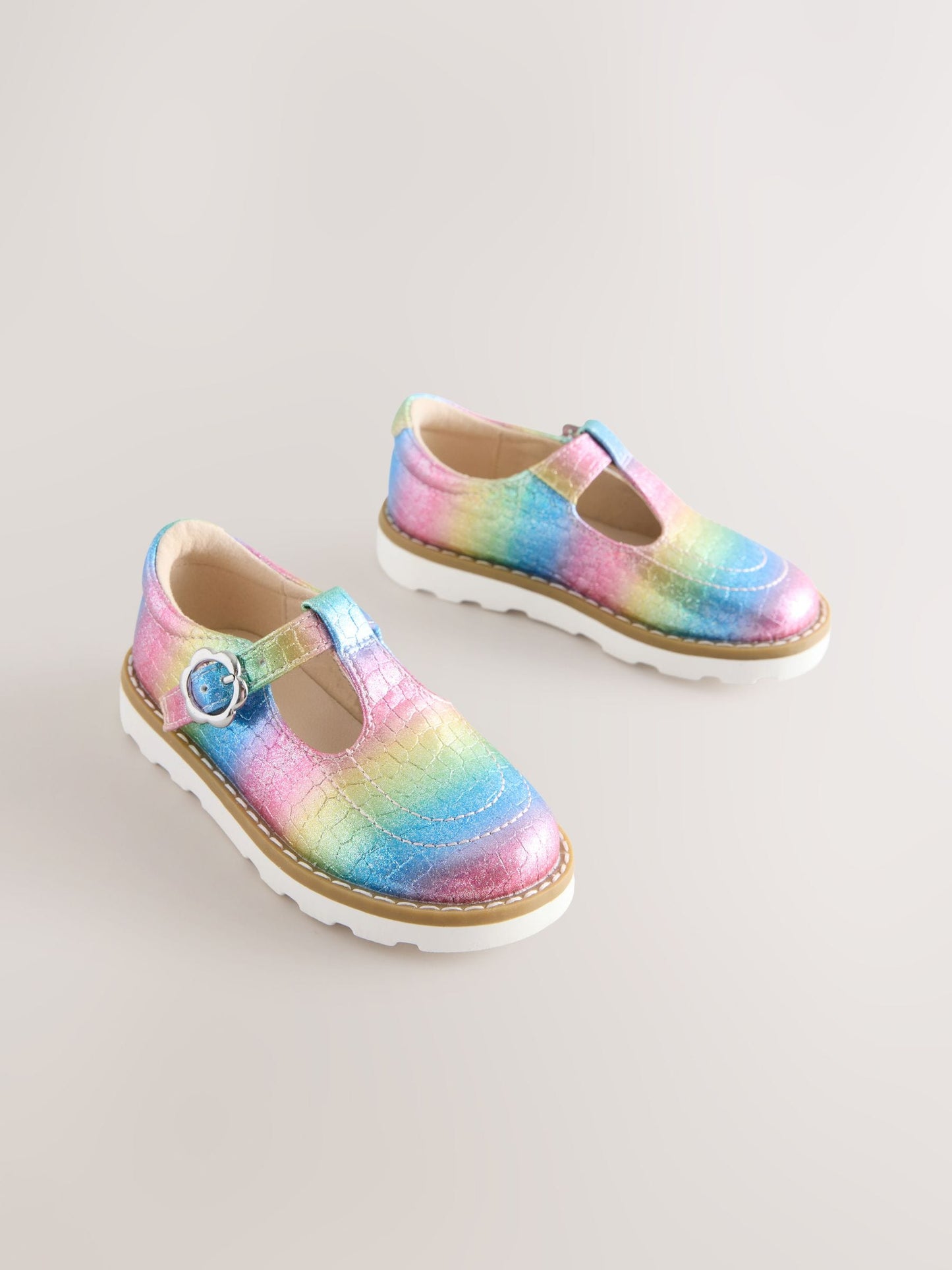 Multi Rainbow Shimmer Standard Fit (F) T-Bar Shoes image 1