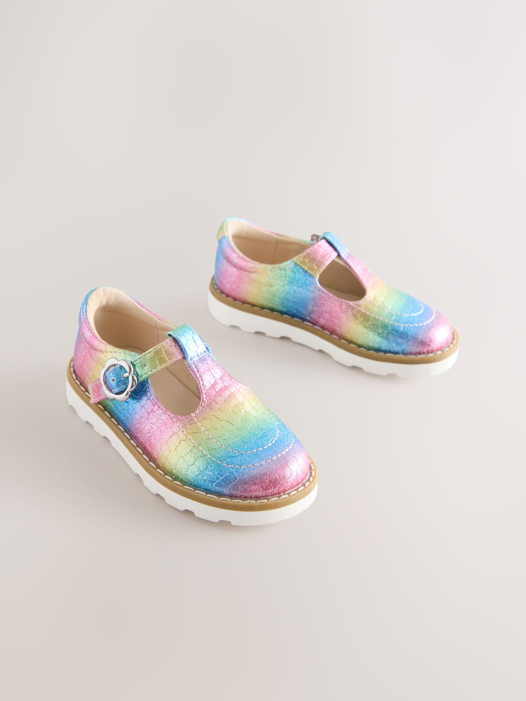 Multi Rainbow Shimmer Standard Fit (F) T-Bar Shoes image 1