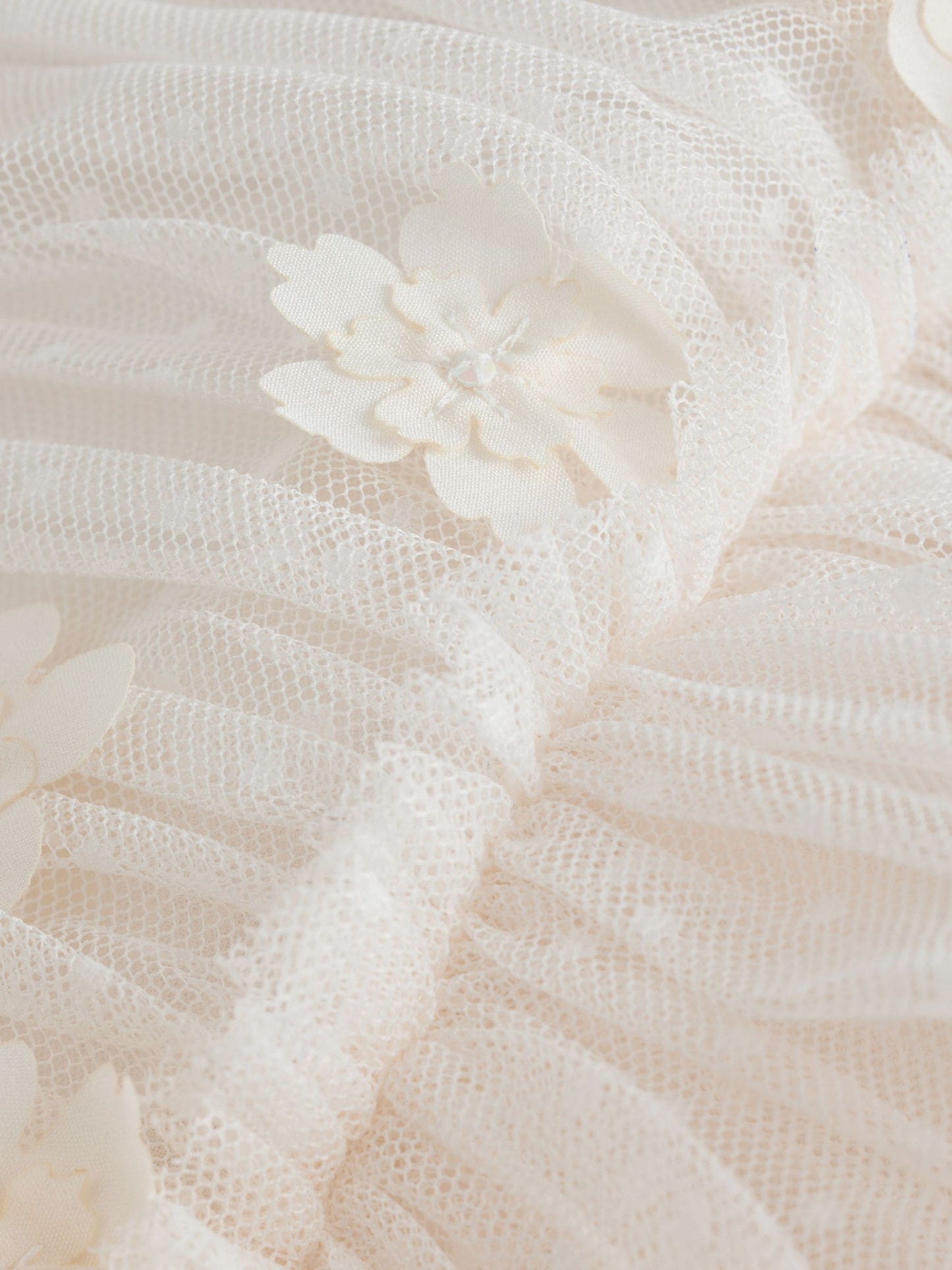 Ecru White 3D Flower Long Sleeve Mesh Flower Dress (3-16yrs) image 6
