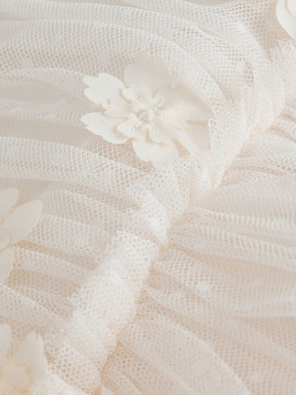 Ecru White 3D Flower Long Sleeve Mesh Flower Dress (3-16yrs) image 6