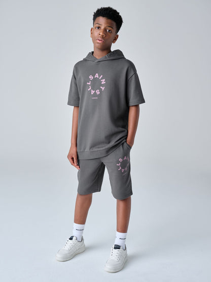 Dsiney Kidz - smALLSAINTS Charcoal Grey Tierra Oversized Short Sleeve Hoodie and Shorts Set image 1