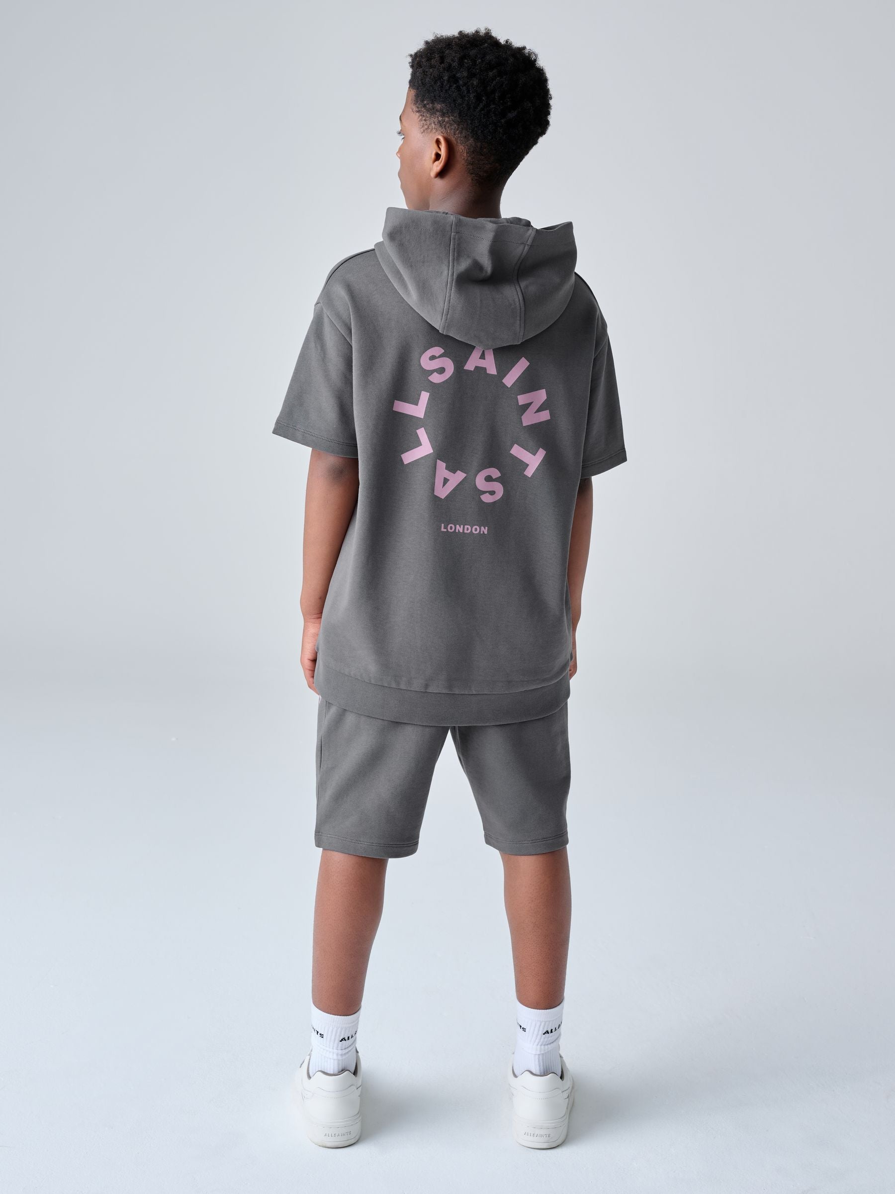 Dsiney Kidz - smALLSAINTS Charcoal Grey Tierra Oversized Short Sleeve Hoodie and Shorts Set image 2