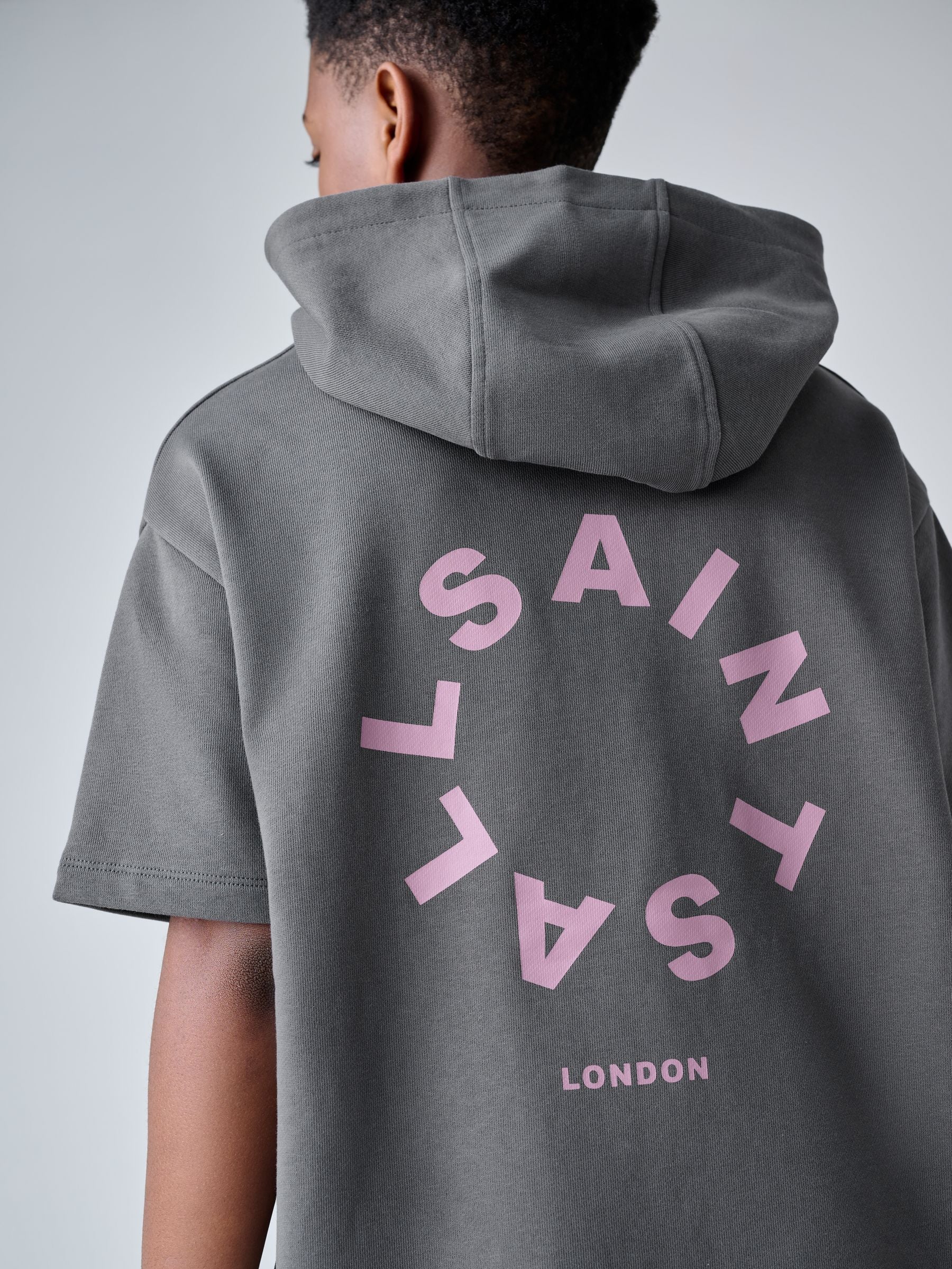 Dsiney Kidz - smALLSAINTS Charcoal Grey Tierra Oversized Short Sleeve Hoodie and Shorts Set image 6