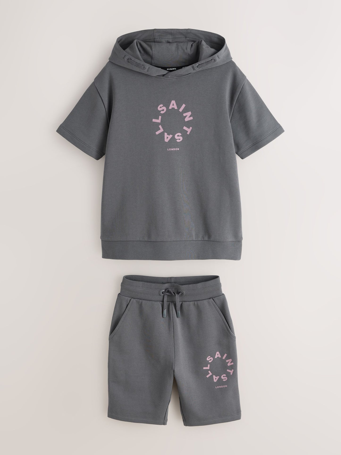 Dsiney Kidz - smALLSAINTS Charcoal Grey Tierra Oversized Short Sleeve Hoodie and Shorts Set image 8