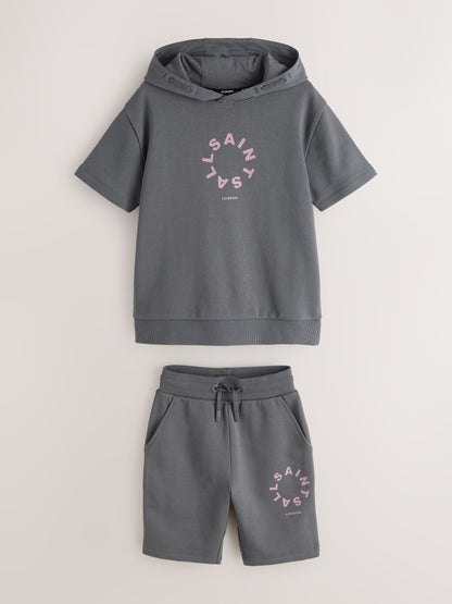 Dsiney Kidz - smALLSAINTS Charcoal Grey Tierra Oversized Short Sleeve Hoodie and Shorts Set image 8