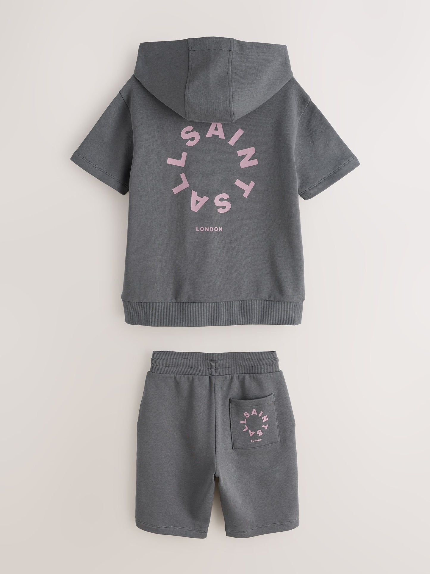 Dsiney Kidz - smALLSAINTS Charcoal Grey Tierra Oversized Short Sleeve Hoodie and Shorts Set image 9