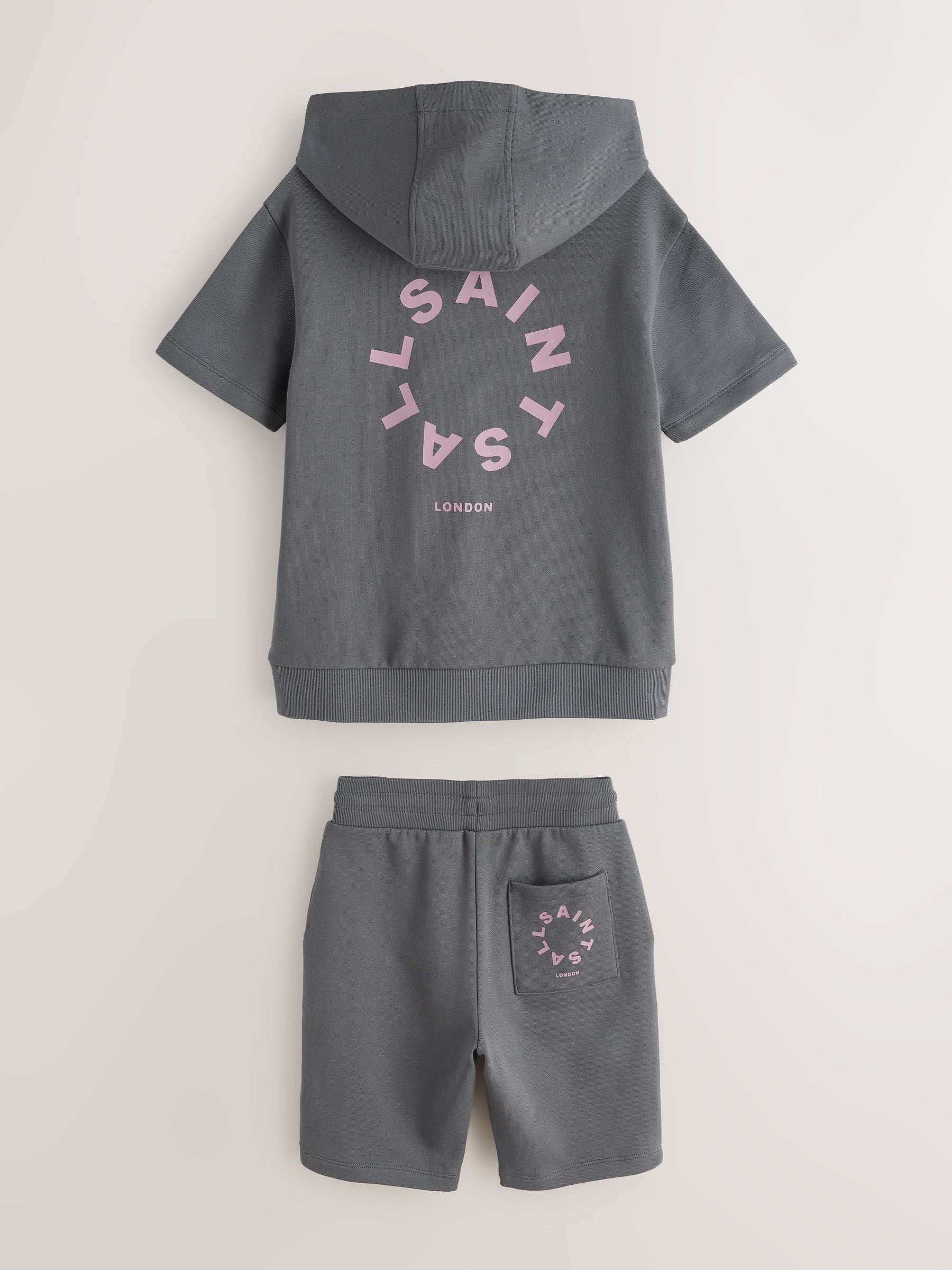 Dsiney Kidz - smALLSAINTS Charcoal Grey Tierra Oversized Short Sleeve Hoodie and Shorts Set image 9