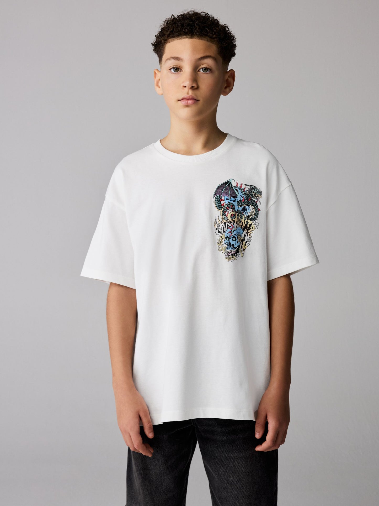 Dsiney Kidz - smALLSAINTS White/Writher Oversized Graphic Crew Neck T-Shirt image 3