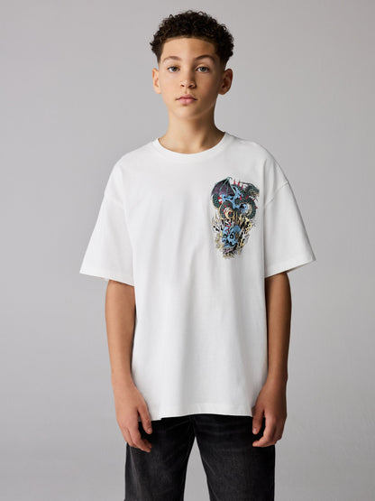 Dsiney Kidz - smALLSAINTS White/Writher Oversized Graphic Crew Neck T-Shirt image 3