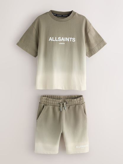 Dsiney Kidz - smALLSAINTS Khaki Green Ombre Logo T-Shirt and Sweat Shorts Set image 7