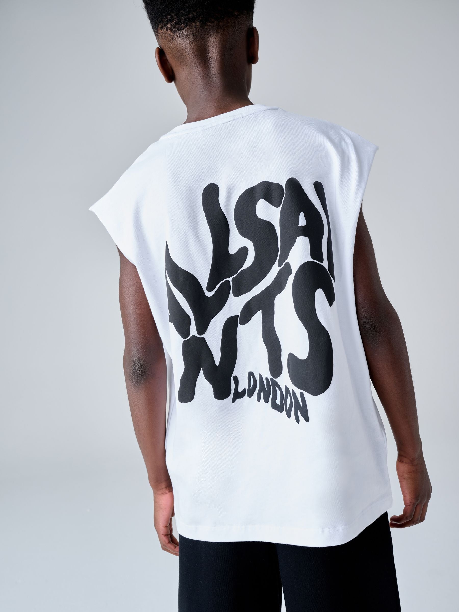 Dsiney Kidz - smALLSAINTS White Orlando Logo Oversized Crew Neck Sleeveless T-Shirt image 4