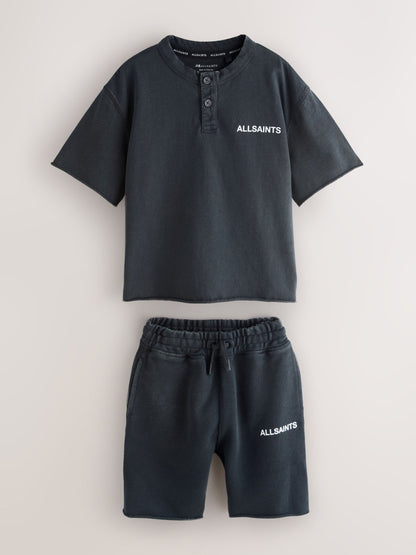 Dsiney Kidz - smALLSAINTS Black Henley Top and Sweat Shorts Set image 5