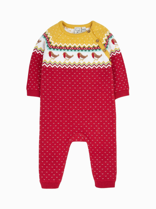 Frugi Red Christmas Knitted Romper image 1