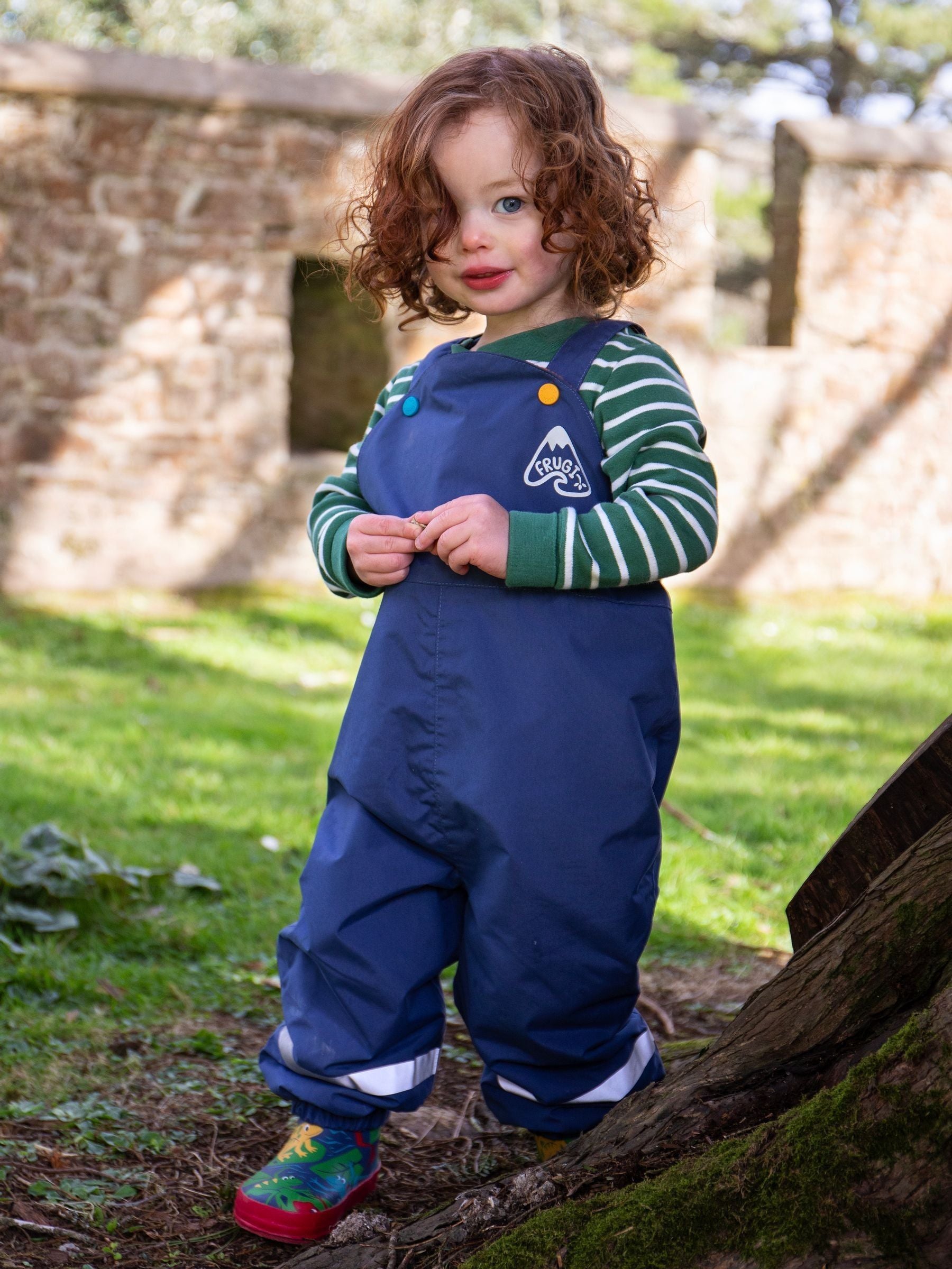 Frugi Blue Little Waterproof Dungarees image 2