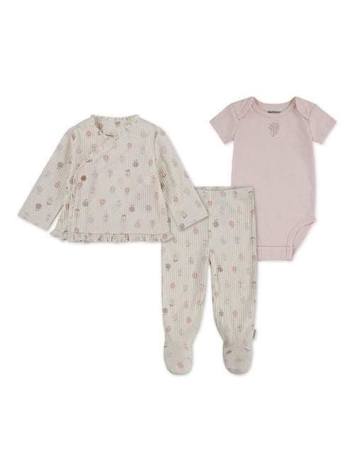 Huggies Pink Floral Print Top Bodysuit & Footed Leggings 3 Piece Set image 1