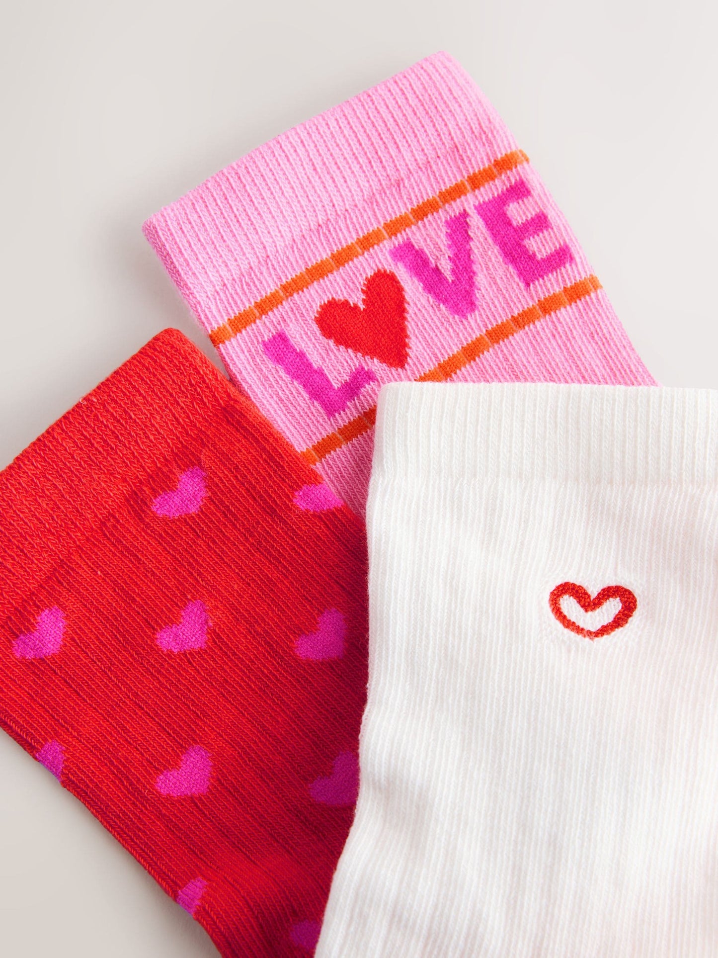 Pink/Red Cotton Rich Ribbed Ankle Socks 3 Pack image 2