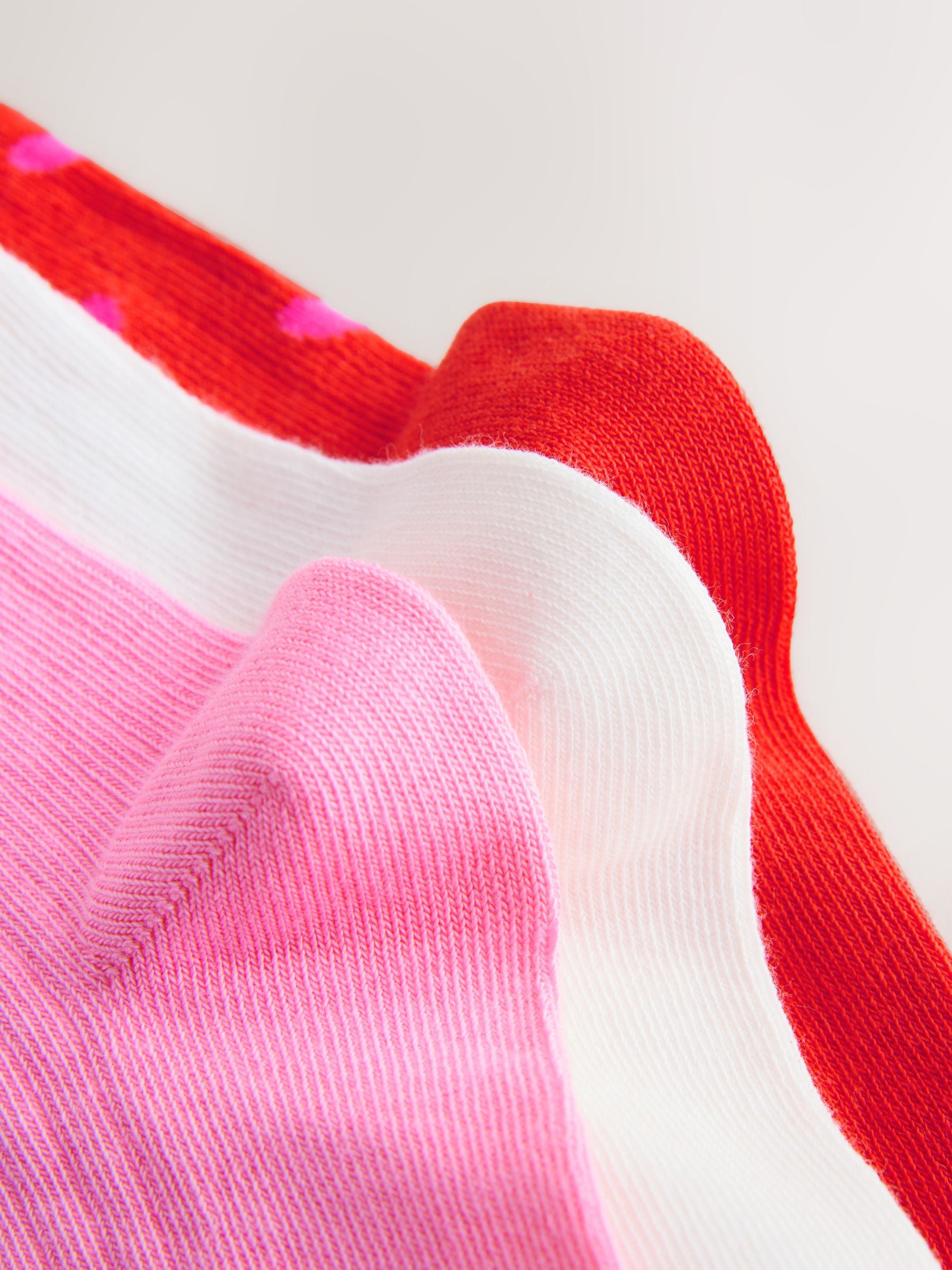 Pink/Red Cotton Rich Ribbed Ankle Socks 3 Pack image 3