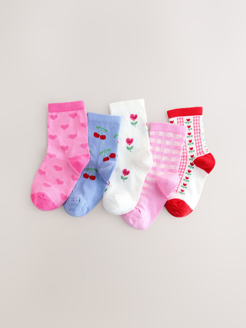 Pink Cotton Rich Cherry Ankle Socks 5 Pack image 1