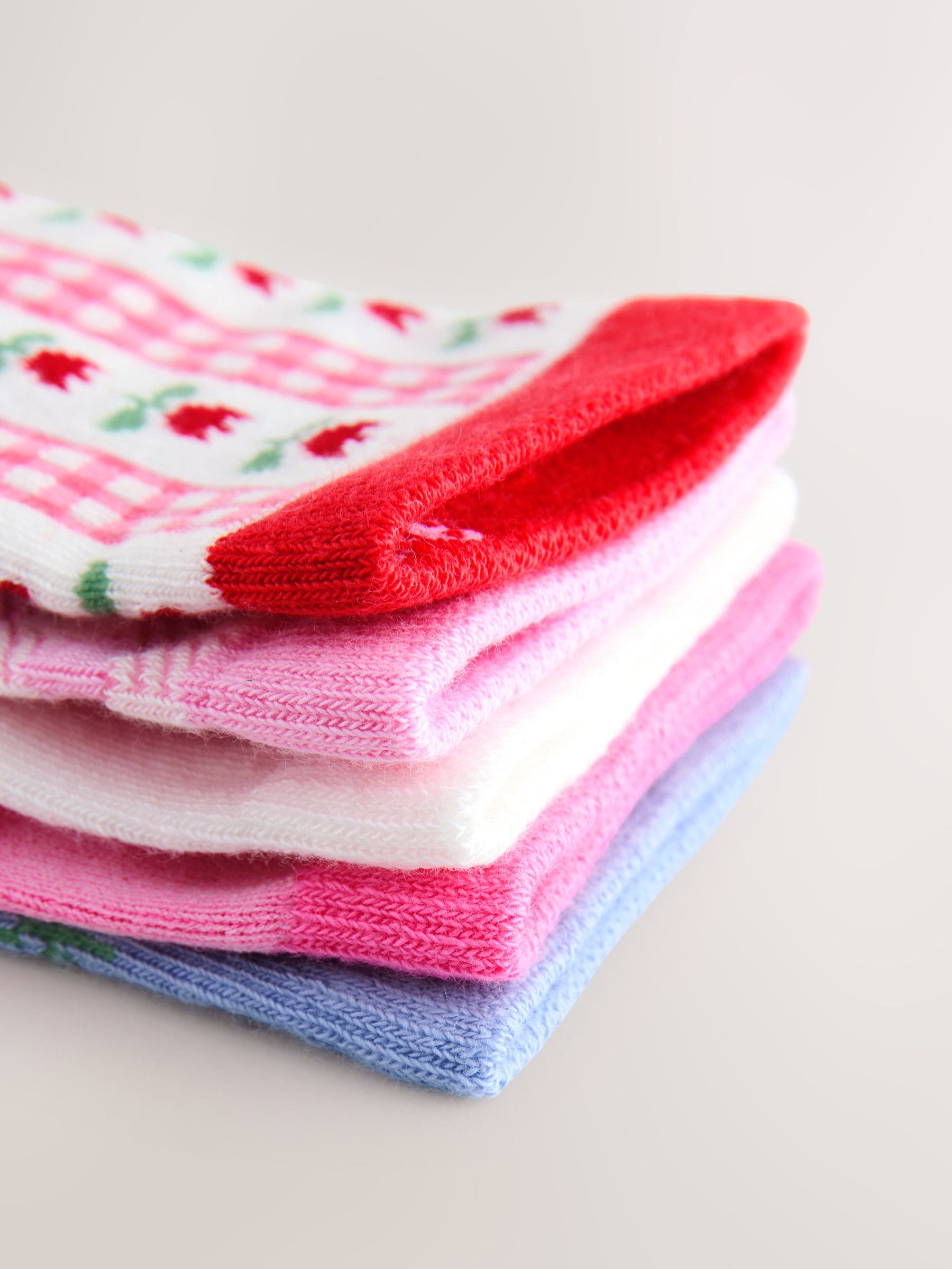 Pink Cotton Rich Cherry Ankle Socks 5 Pack image 2