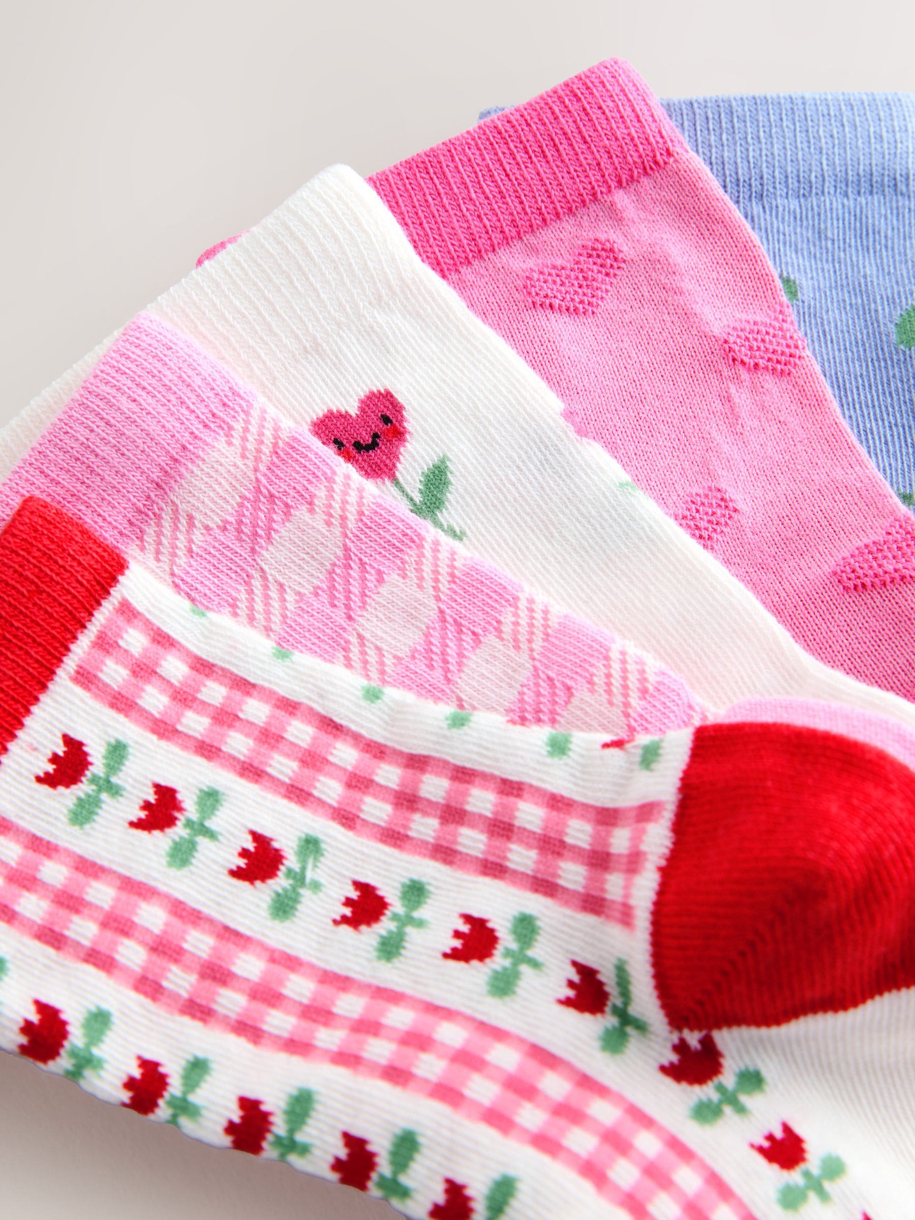 Pink Cotton Rich Cherry Ankle Socks 5 Pack image 3