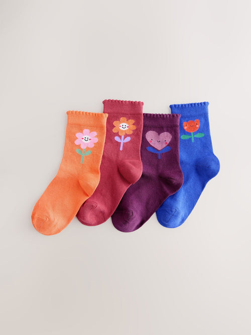 Multi Cotton Rich Flower and Heart Ankle Socks 4 Pack image 1