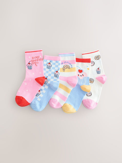 PInk and Blue Cotton Rich Bakery Ankle Socks 5 Pack image 1