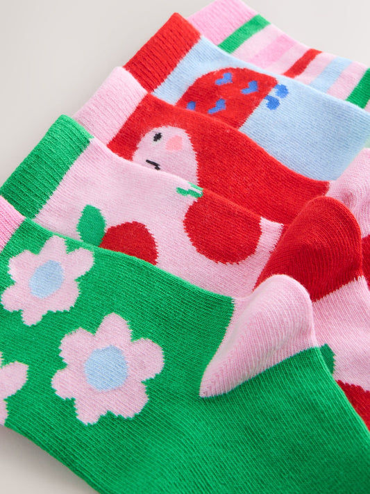 Pink Red and Green Cotton Rich Charcter Ankle Socks 5 Pack image 2