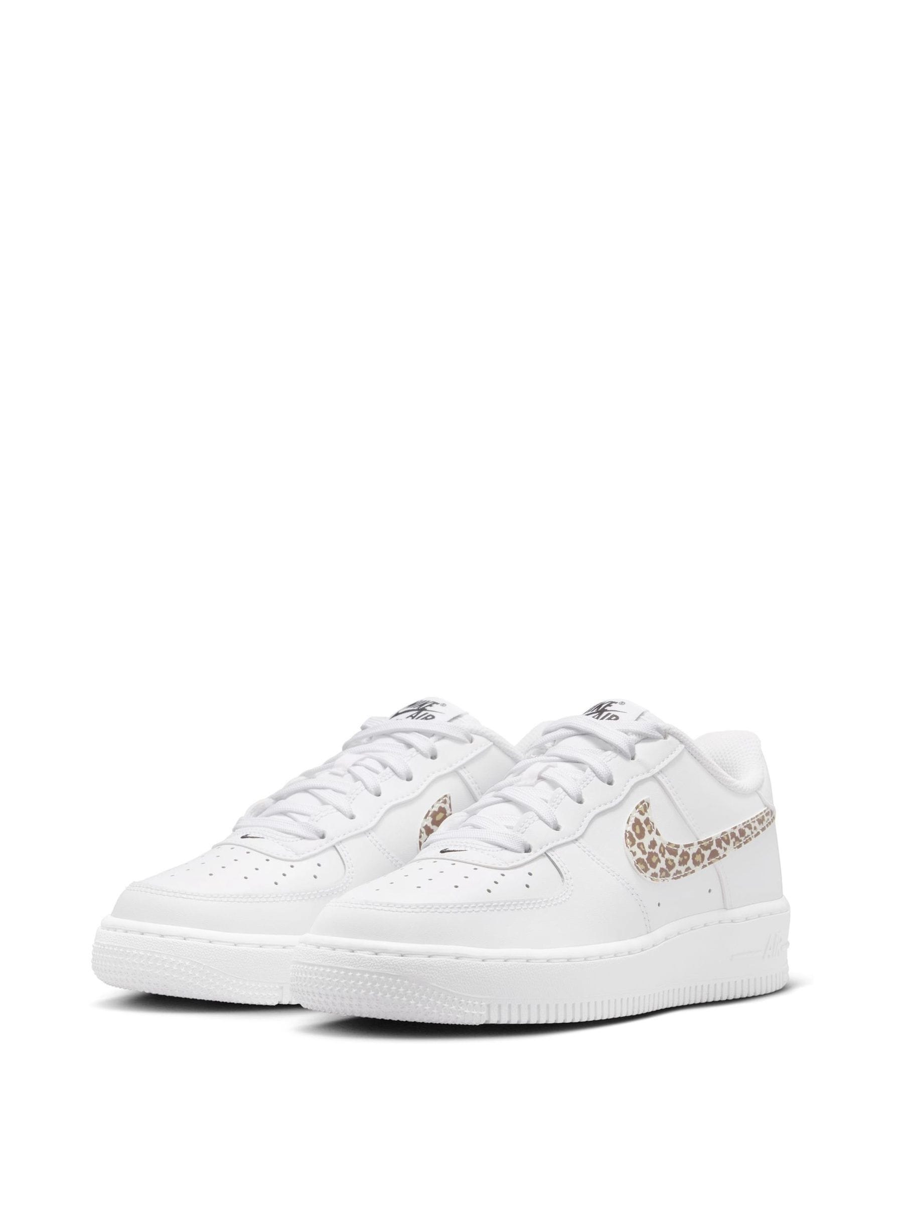 Nike White/Leopard Print Youth Air Force 1 Trainers image 3