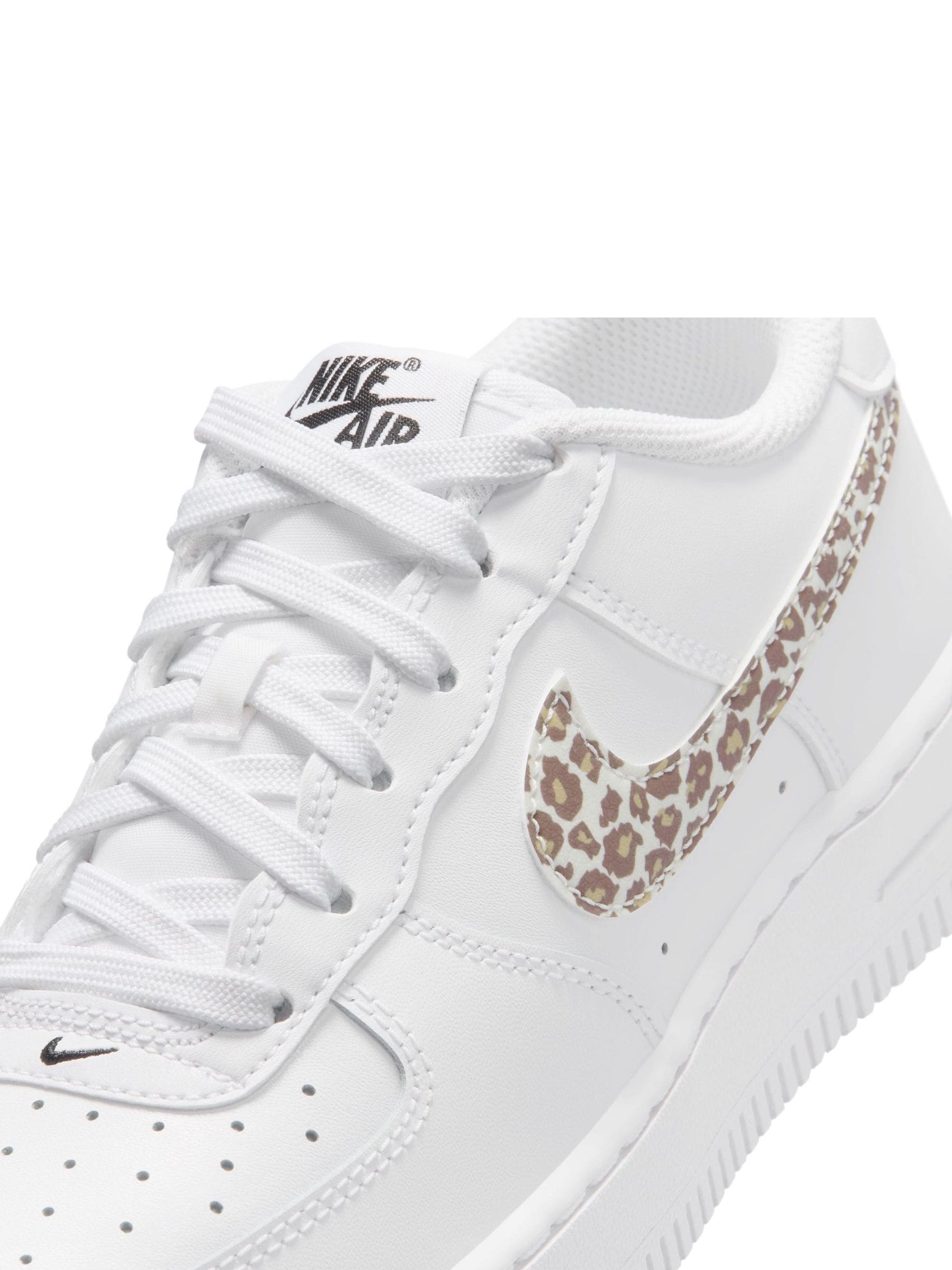 Nike White/Leopard Print Youth Air Force 1 Trainers image 6
