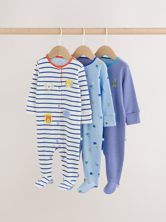 Blue Safari Baby Sleepsuits 3 Pack image 1