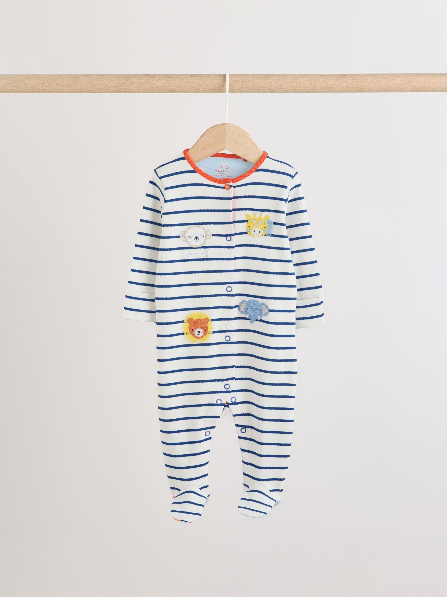 Blue Safari Baby Sleepsuits 3 Pack image 2