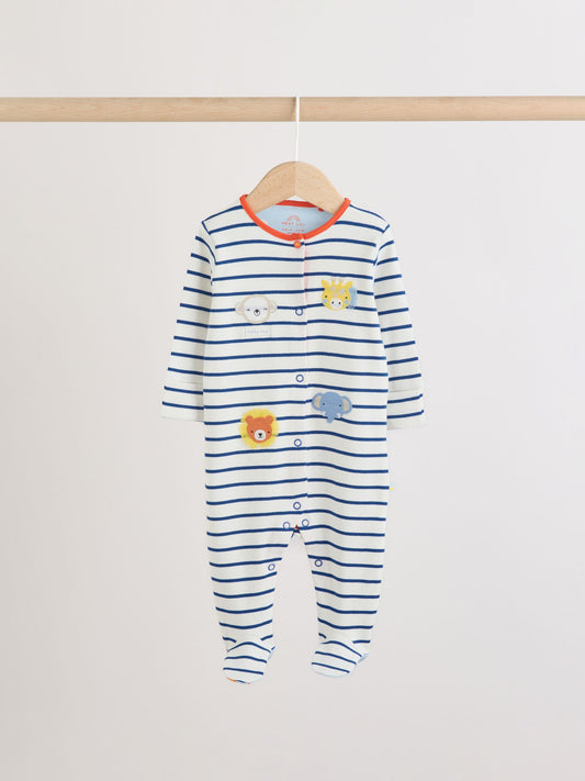 Blue Safari Baby Sleepsuits 3 Pack image 2