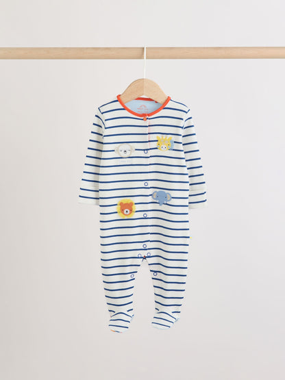 Blue Safari Baby Sleepsuits 3 Pack image 2