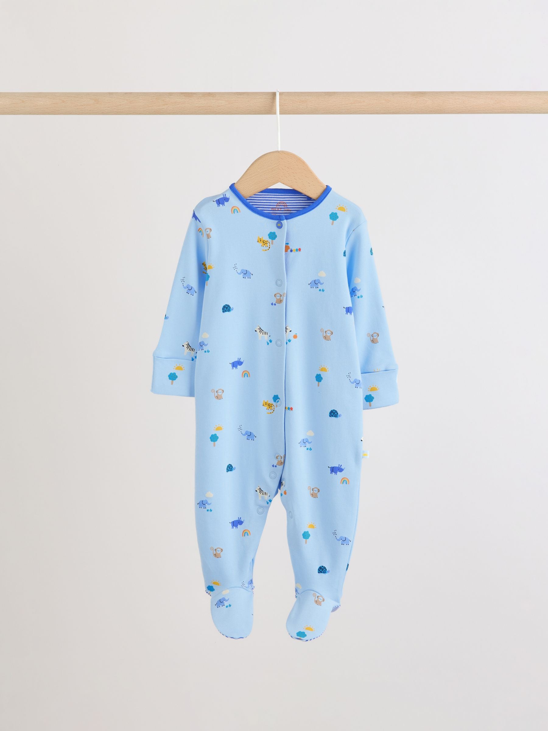 Blue Safari Baby Sleepsuits 3 Pack image 3