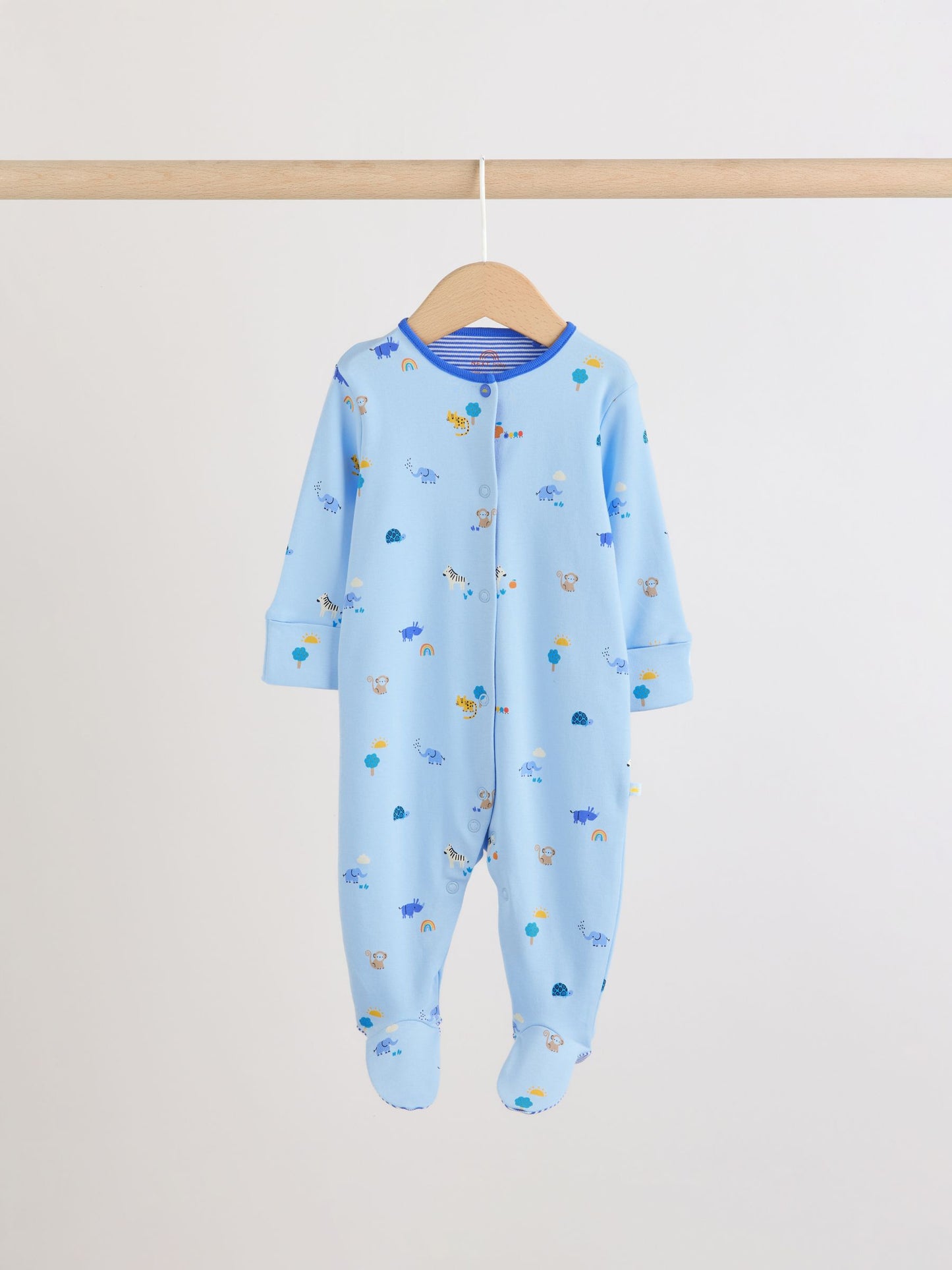 Blue Safari Baby Sleepsuits 3 Pack image 3