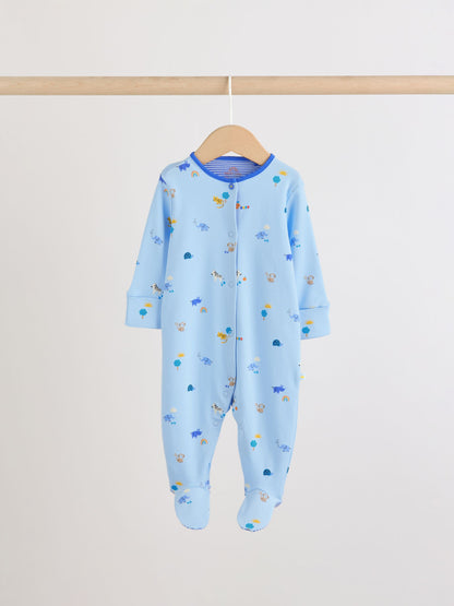 Blue Safari Baby Sleepsuits 3 Pack image 3