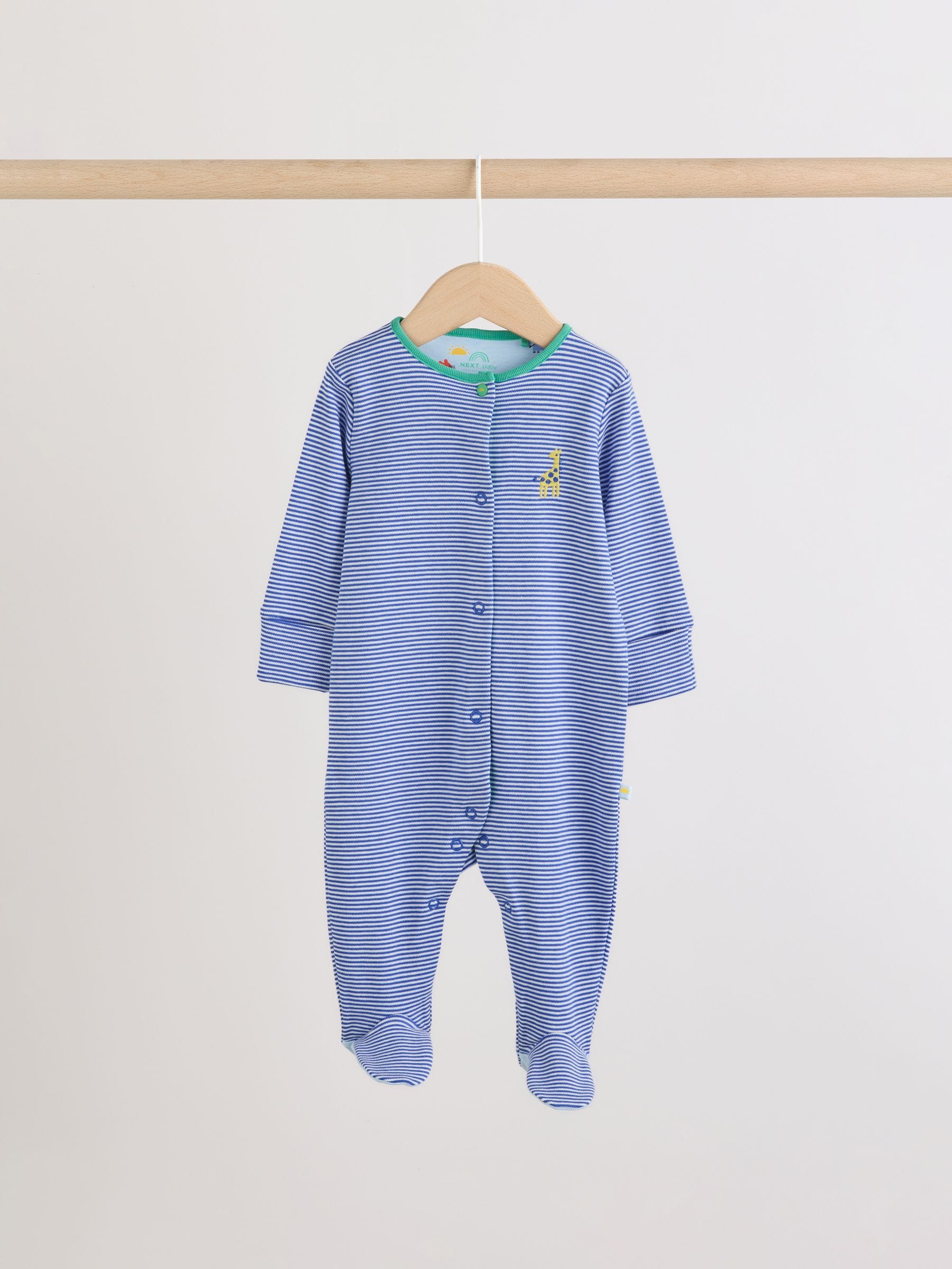 Blue Safari Baby Sleepsuits 3 Pack image 4