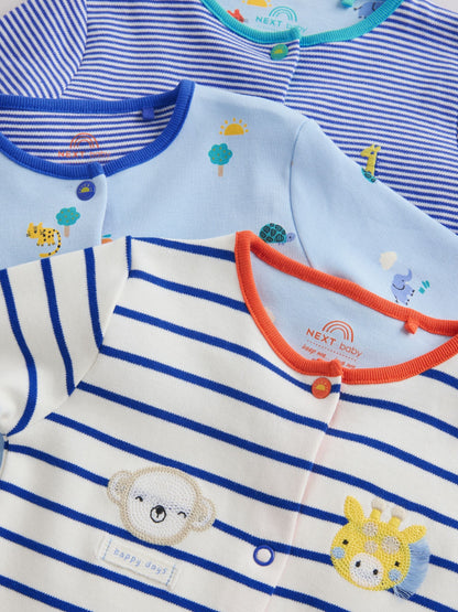 Blue Safari Baby Sleepsuits 3 Pack image 8