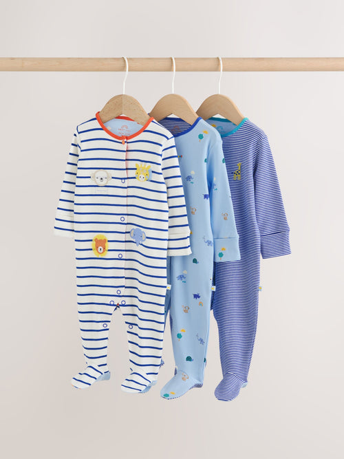 Blue Safari Baby Sleepsuits 3 Pack image 1