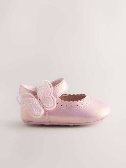 Pink Shimmer Butterfly Mary Jane Baby Shoes (0-18mths) image 4