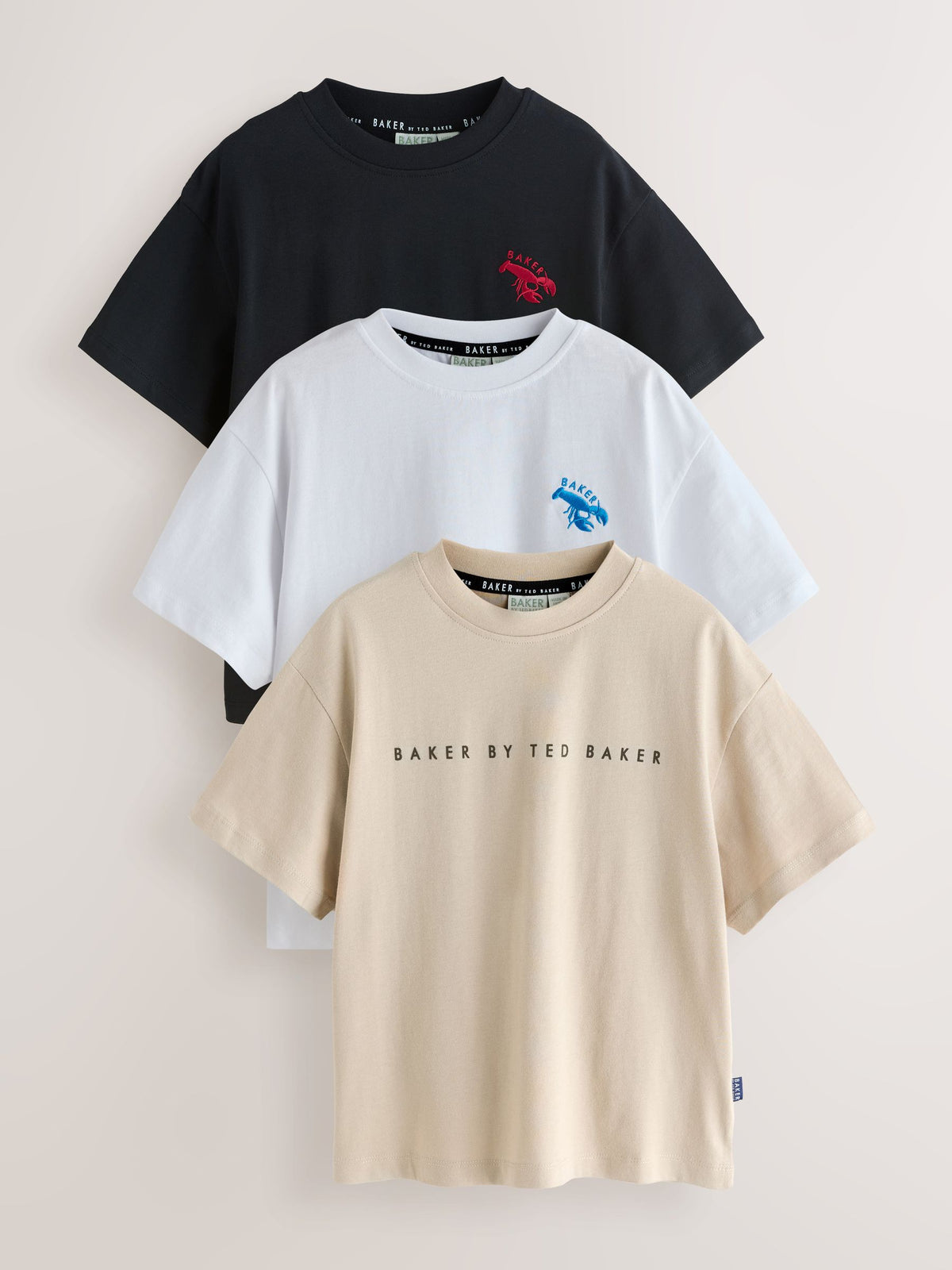 Dsiney Kidz - Baker by Ted Baker 3 Pack Embroidered Logo Stone/White/Black T-Shirts image 1