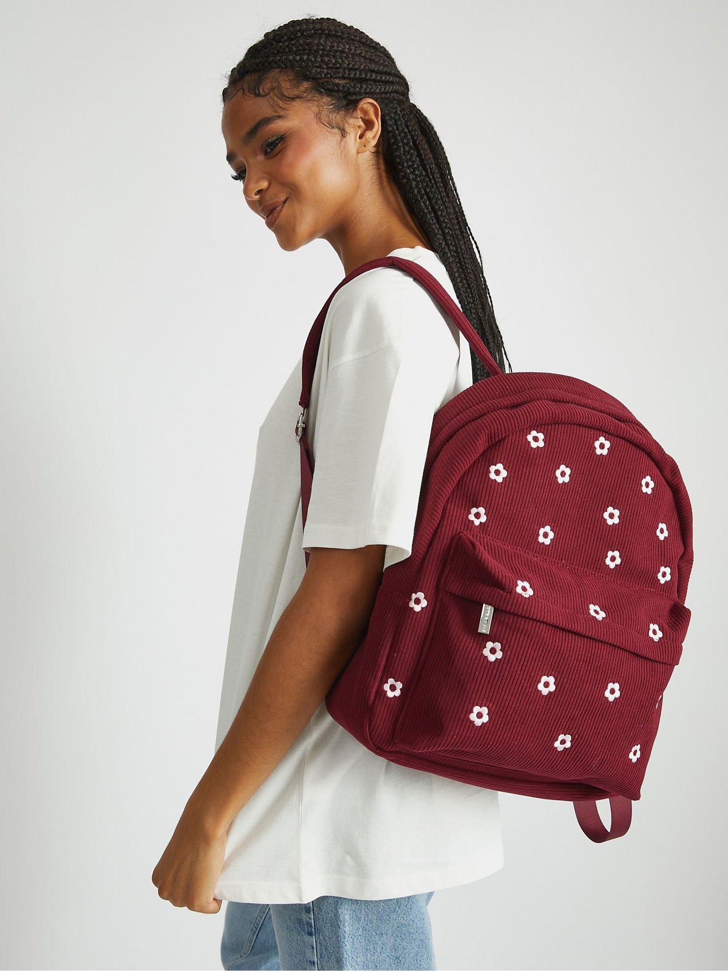 Skinnydip Red Ditsy Flower Embroidered Backpack image 1