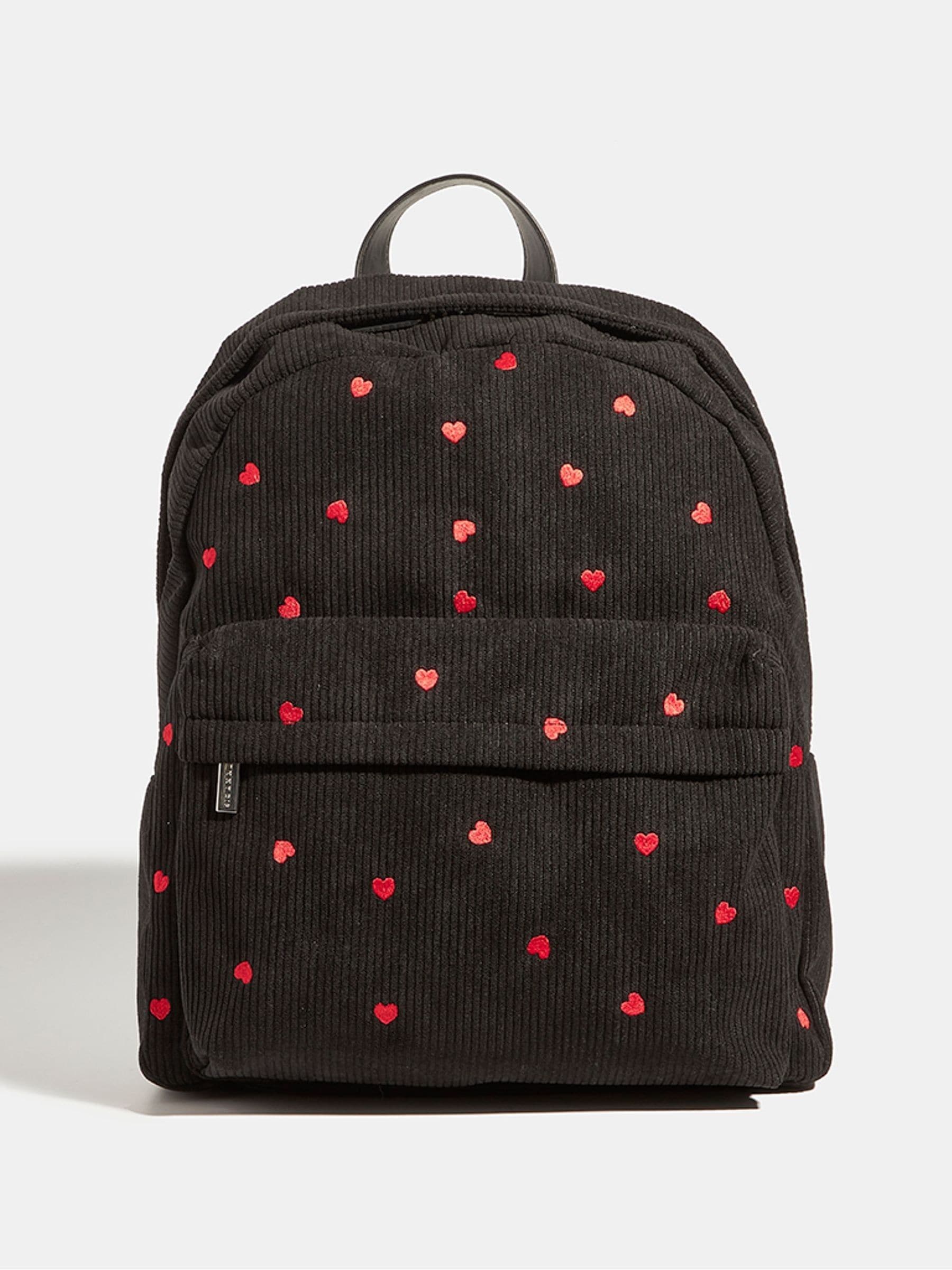 Skinnydip Black Red Ditsy Heart Print Embroidered Backpack image 1