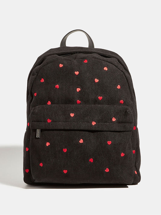 Skinnydip Black Red Ditsy Heart Print Embroidered Backpack image 1