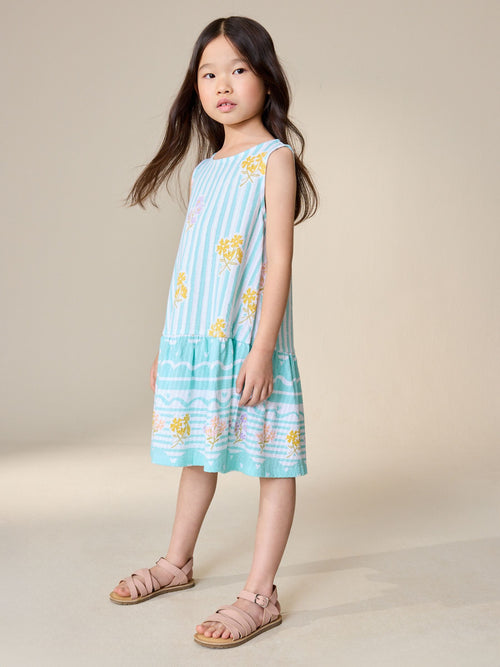 Pale Blue Floral Sleeveless Jersey Dress (3-16yrs) image 1