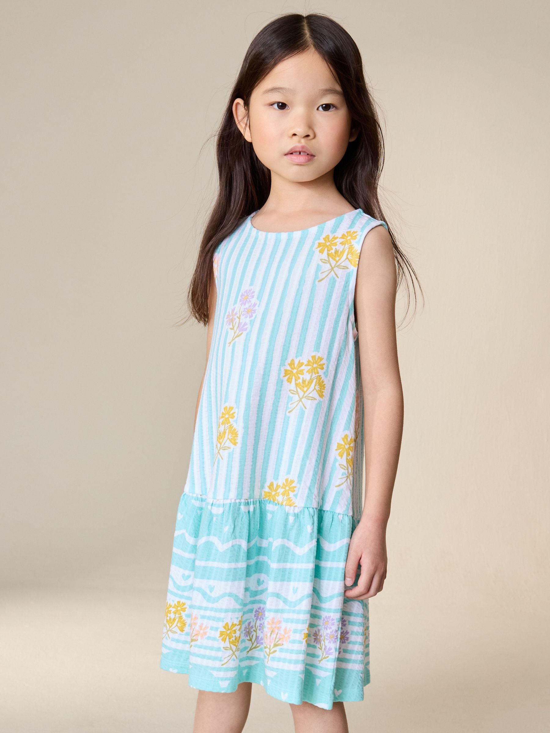 Pale Blue Floral Sleeveless Jersey Dress (3-16yrs) image 2