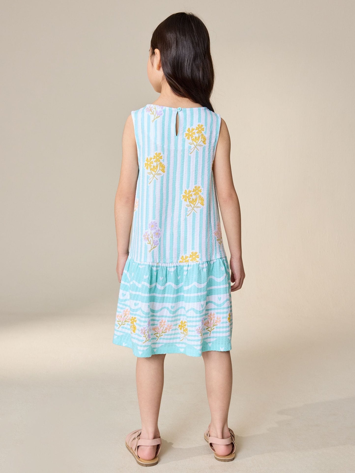 Pale Blue Floral Sleeveless Jersey Dress (3-16yrs) image 3