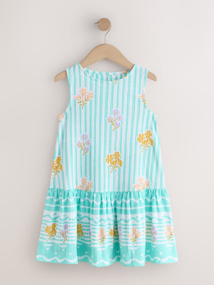 Pale Blue Floral Sleeveless Jersey Dress (3-16yrs) image 4