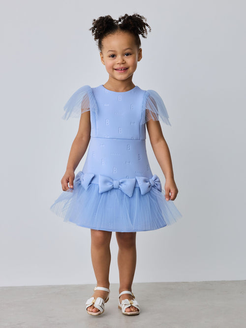 Baker by Ted Baker Angel Sleeve Mesh Bow Hem Embossed Scuba Dress image 1