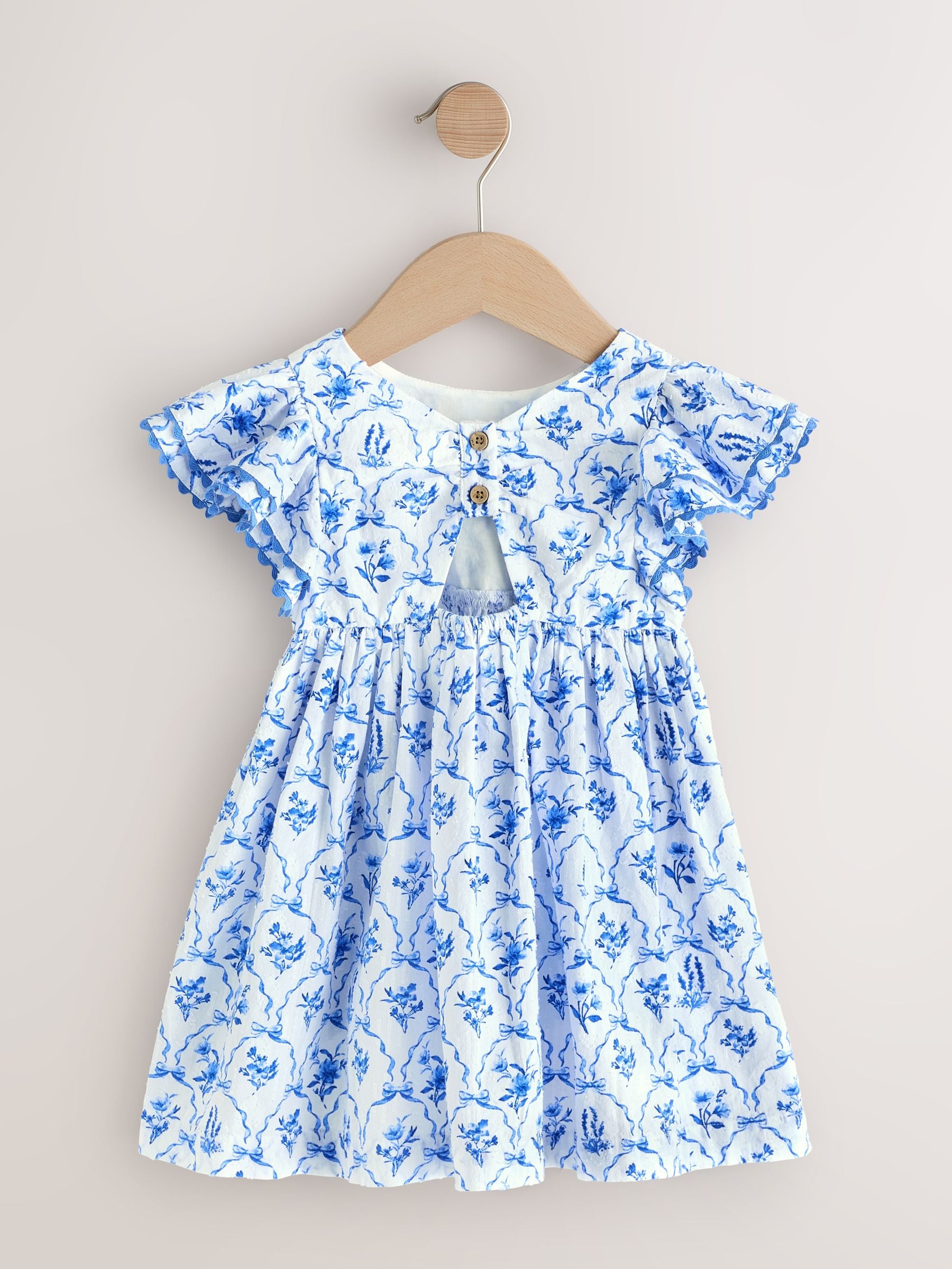 Blue Floral Angel Sleeve Dress (3mths-8yrs) image 3